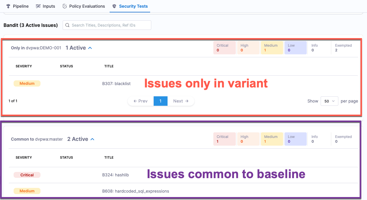 New and common issues in the Test Targets page